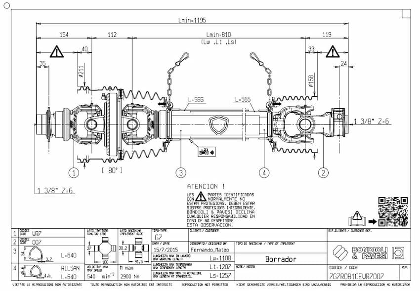 Transmision Homocinetica Agricola 1200 mm 2 Transmision Homocinetica Agricola 1200 mm - Imagen 2