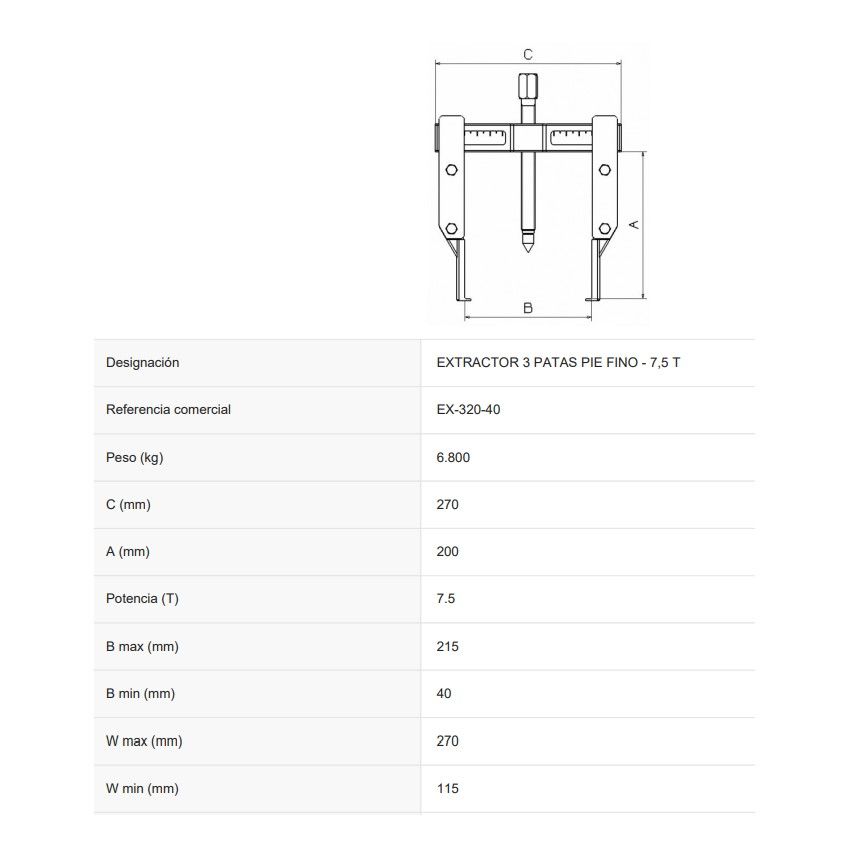 Extractor 3 patas pie fino - 7,5 t 2 extractor-3-patas-pie-fino-75-t-1